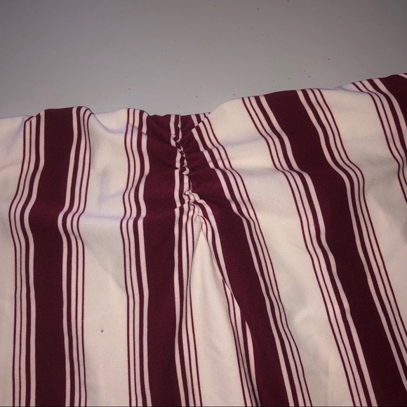Maroon and White Stripe Tube Top with ruching - Picture 2 of 4